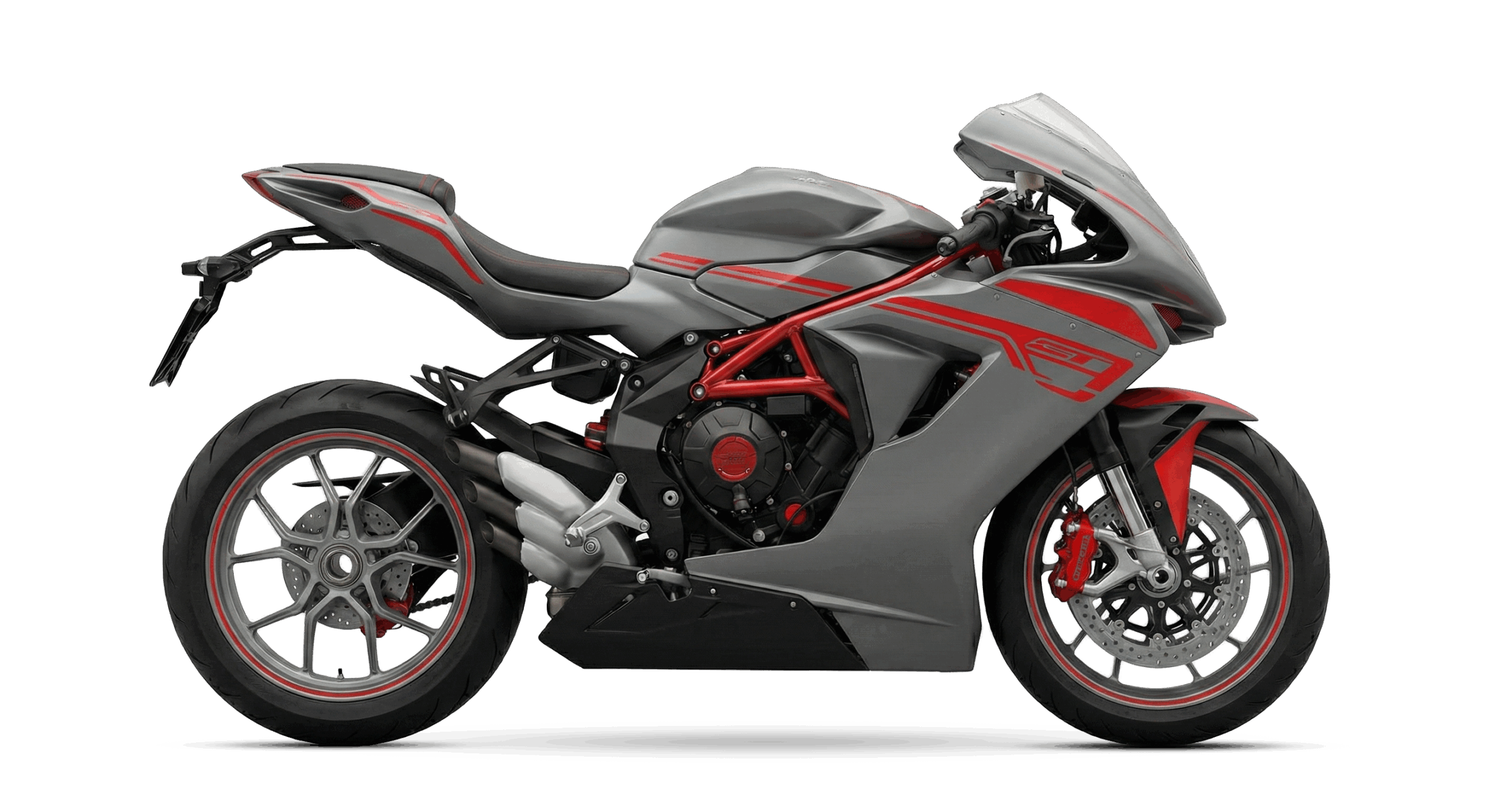 Graues Supersport Motorrad mit roten akzenten